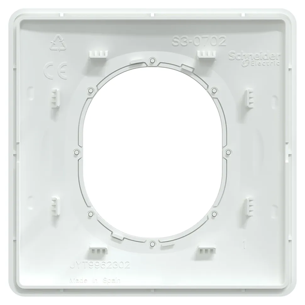 Plaque de finition 1 poste Schneider Electric Ovalis S320702D coloris blanc avec liseré laiton l.87 x P.10 x H.87 mm