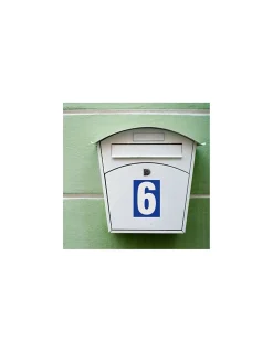 Plaque de signalisation 6, marquage blanc sur fond bleu, panneau PVC adhésif, 65x90mm - THIRARD