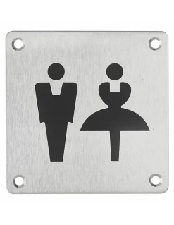 Plaque de signalisation WC Mixte , à visser, inox brossé, marquage noir, 100x100mm - THIRARD