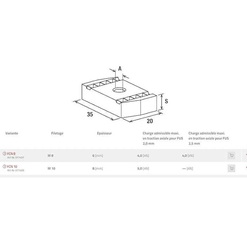 Platine écrou FCN 8 acier électrozingué - FISCHER - 77407