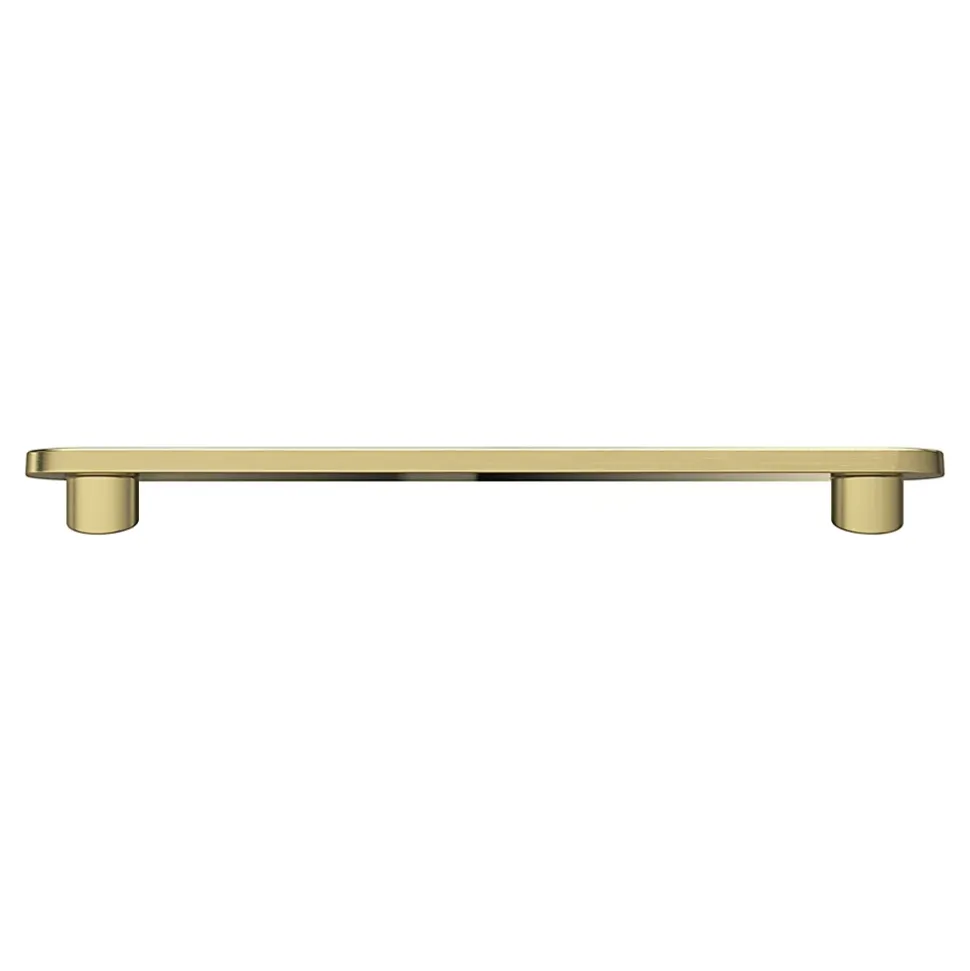 Poignée de meuble arrondi GoodHome Minzh aluminium effet laiton satin doré l.153mm x l.25mm x H. 16mm entraxe 128mm