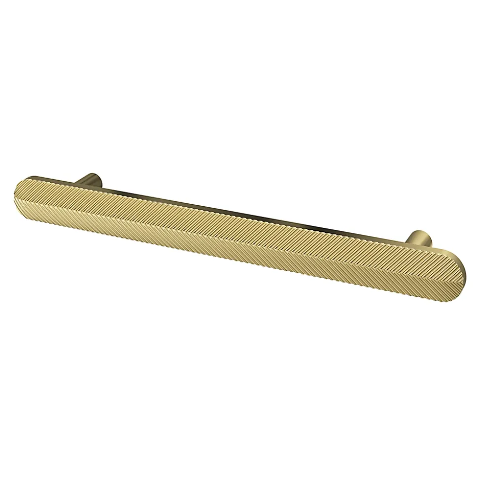 Poignée de meuble arrondi GoodHome Garlan aluminium effet laiton satin doré l.168mm x l.15mm x H. 27mm entraxe 128mm