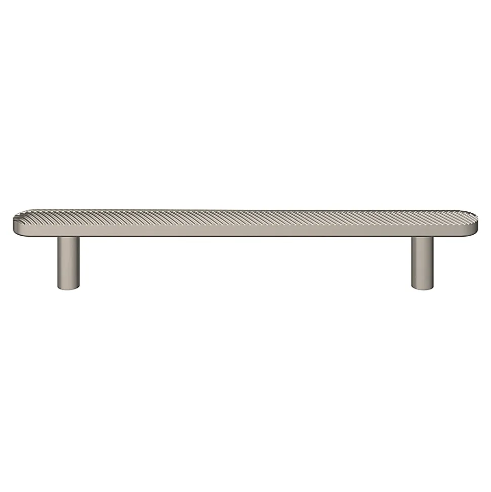 Poignée de meuble arrondi GoodHome Garlan aluminium effet nickel satin gris l.168mm x l.15mm x H. 27mm entraxe 128mm