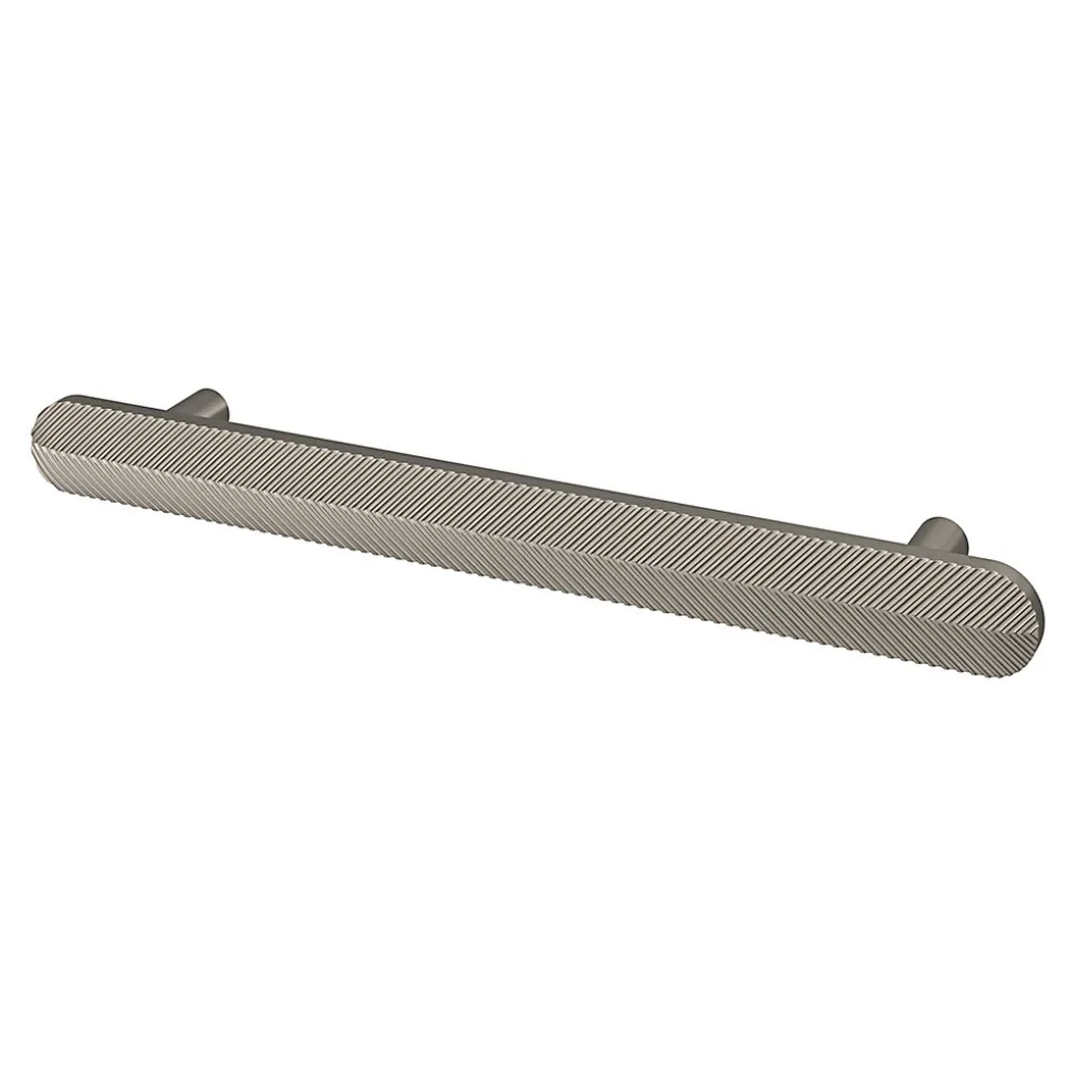 Poignée de meuble arrondi GoodHome Garlan aluminium effet nickel satin gris l.168mm x l.15mm x H. 27mm entraxe 128mm