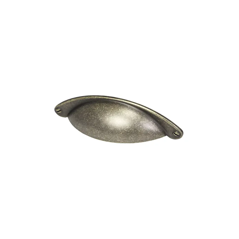 Poignée de meuble demi-ronde Rohan effet laiton antique satin doré l.120mm x l.30mm x H. 25mm entraxe 80mm