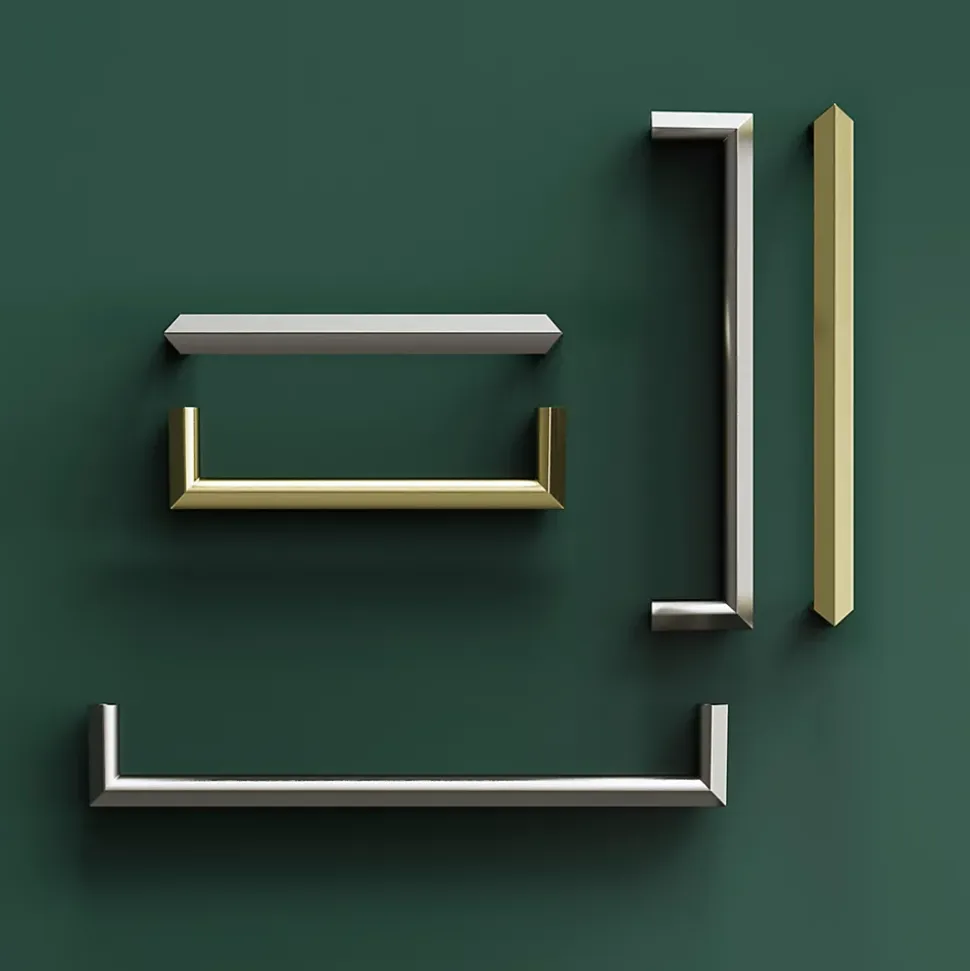Poignée de meuble Droit GoodHome Keri effet laiton satin doré l.106mm x l.11mm x H. 27mm entraxe 96mm