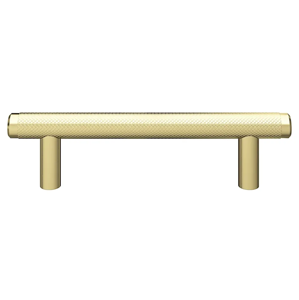 Poignée de meuble en T GoodHome Irus acier effet laiton satin doré l.136mm x l.12mm x H. 35mm entraxe 96mm