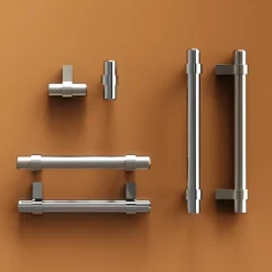 Poignée de meuble en T GoodHome Kerver acier et Zamac effet nickel satin gris l.168mm x l.18mm x H. 34mm entraxe 128mm
