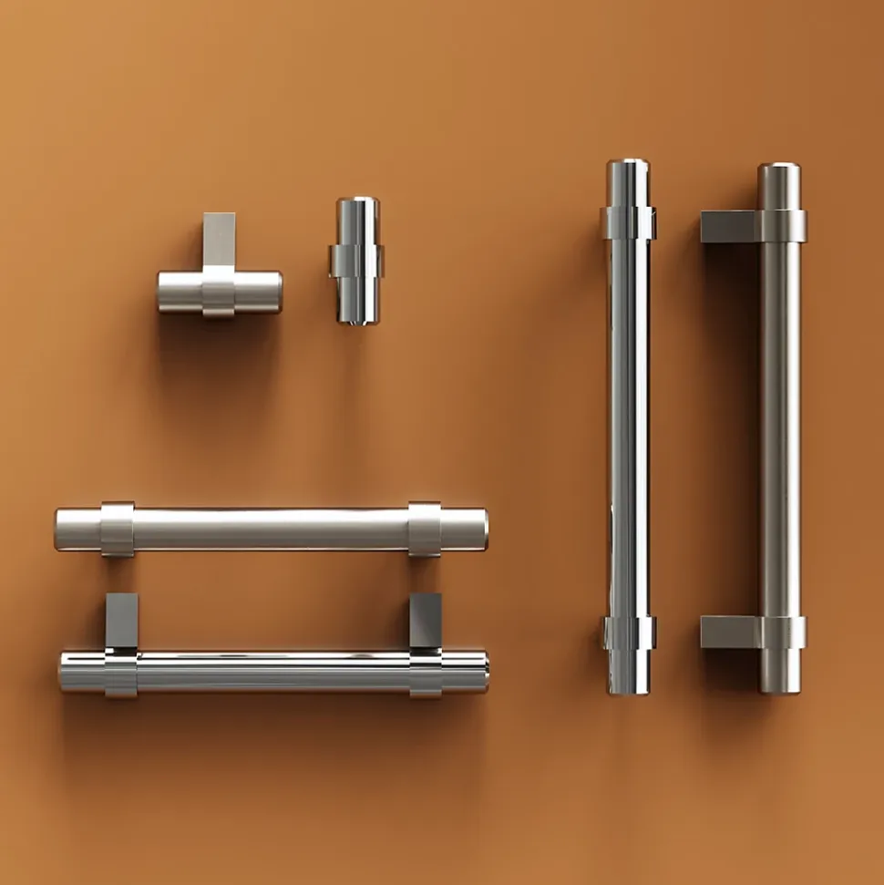 Poignée de meuble en T GoodHome Kerver acier et Zamac effet nickel satin gris l.168mm x l.18mm x H. 34mm entraxe 128mm