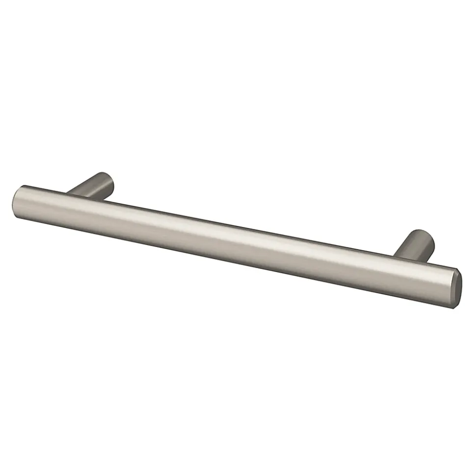 Poignée de meuble en T GoodHome Dizel acier effet nickel satin gris l.168mm x l.12mm x H. 35mm entraxe 128mm