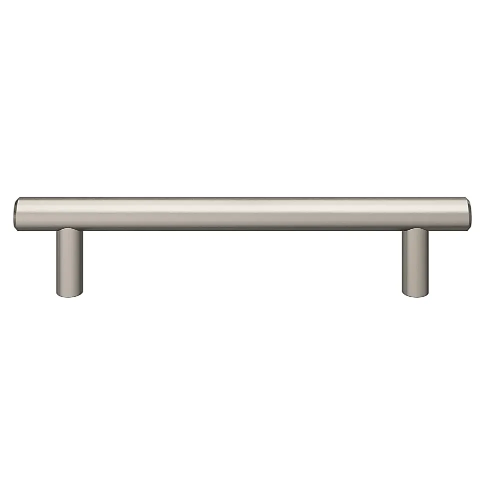 Poignée de meuble en T GoodHome Dizel acier effet nickel satin gris l.168mm x l.12mm x H. 35mm entraxe 128mm