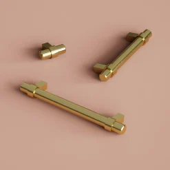 Poignée de meuble en T GoodHome Kerver acier et Zamac effet laiton doré l.168mm x l.18mm x H. 34mm entraxe 128mm
