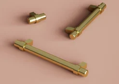 Poignée de meuble en T GoodHome Kerver acier et Zamac effet laiton doré l.168mm x l.18mm x H. 34mm entraxe 128mm