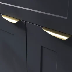 Poignée de meuble Incurvé GoodHome Mehaban effet laiton satin doré l.120mm x l.44mm x H. 13mm entraxe 96mm