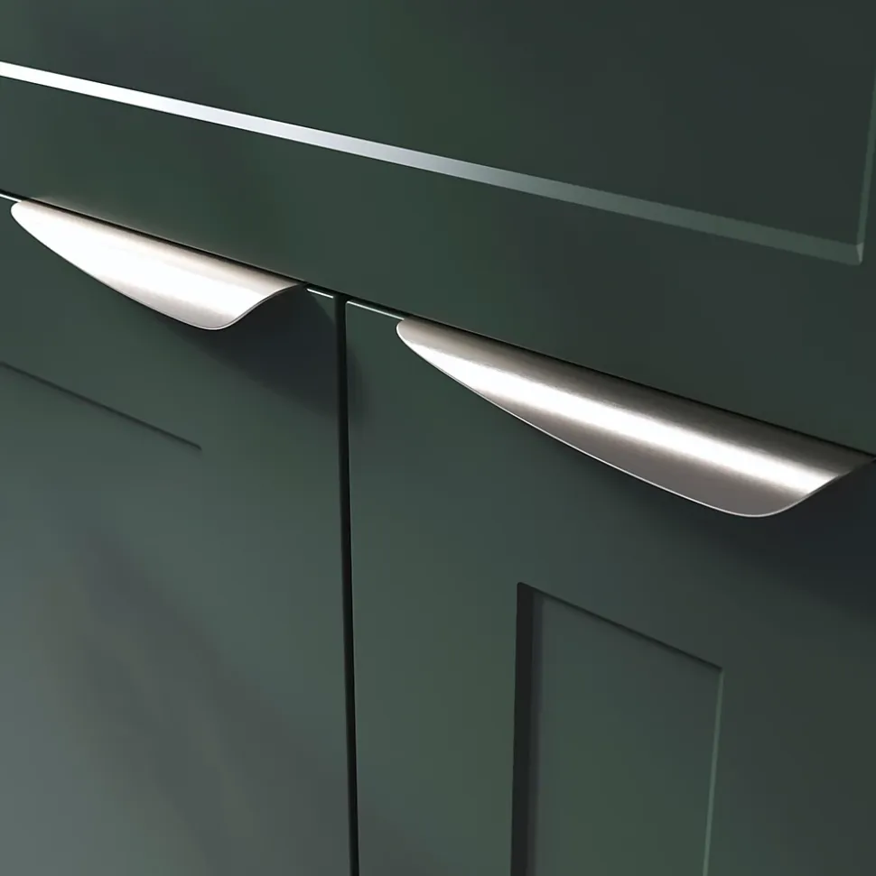 Poignée de meuble Incurvé GoodHome Mehaban effet nickel satin gris l.170mm x l.44mm x H. 18mm entraxe 128mm