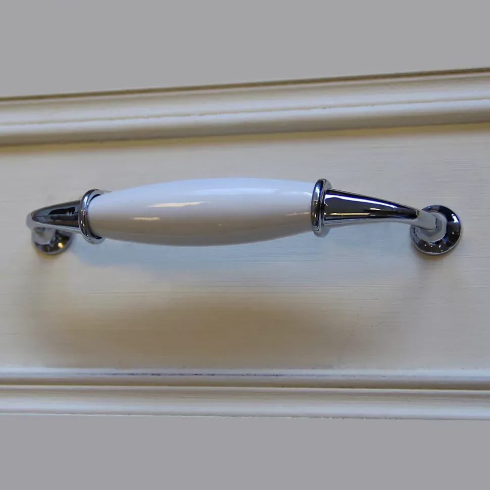 Poignée de meuble nœud GoodHome Porcelaine Vras chrome brillant l.14.2cm x h.2cm x p.3.7cm