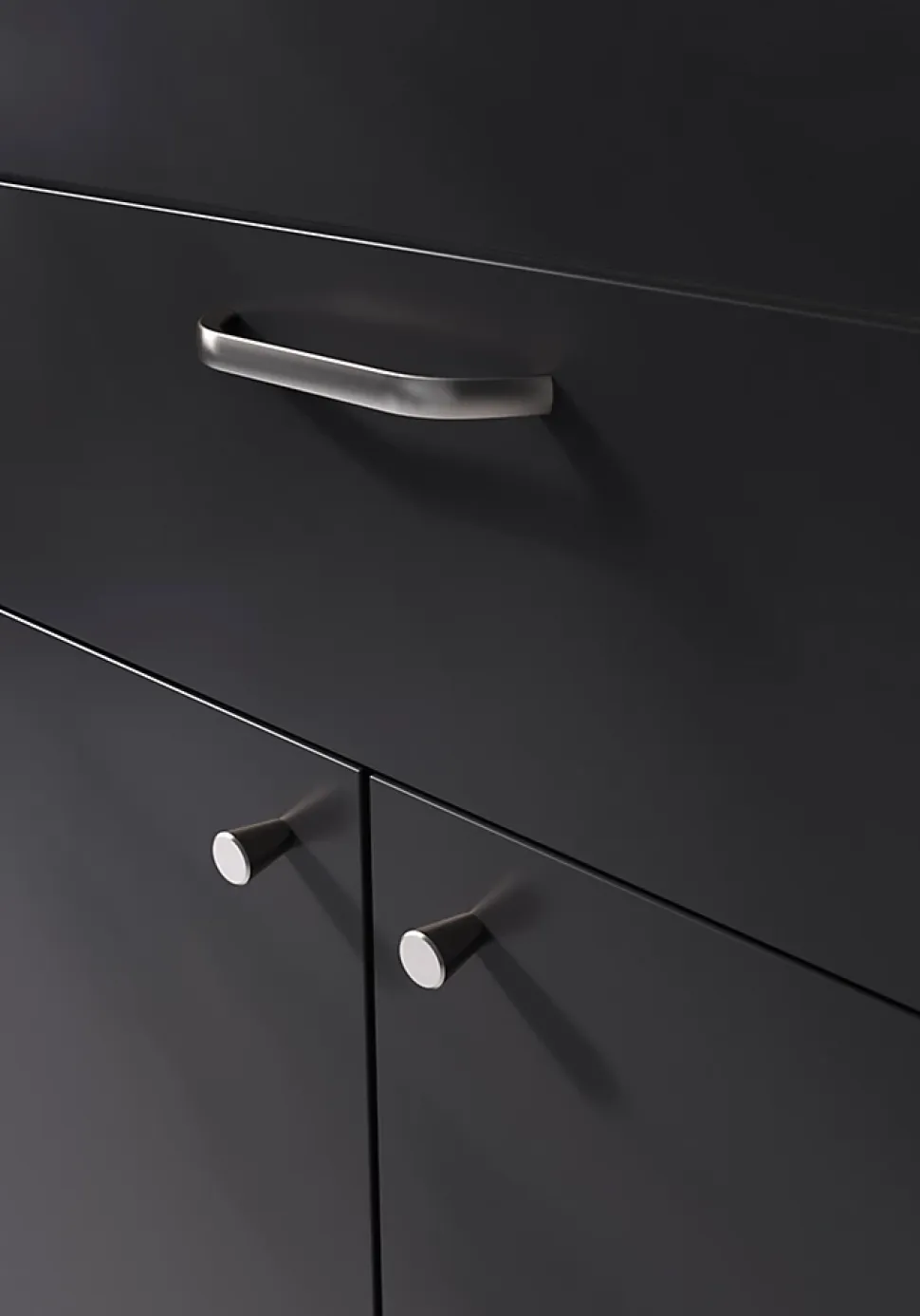 Poignée de meuble nœud GoodHome Irvil aluminium effet nickel satin gris l.142mm x l.12mm x H. 30mm entraxe 128mm