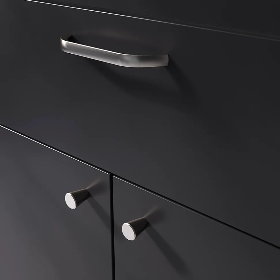 Poignée de meuble nœud GoodHome Irvil aluminium effet nickel satin gris l.142mm x l.12mm x H. 30mm entraxe 128mm