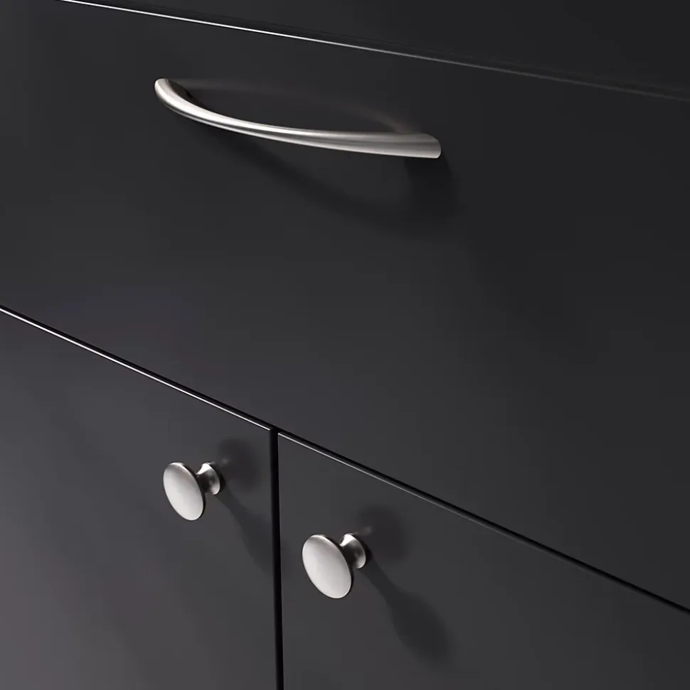 Poignée de meuble nœud GoodHome Primel effet nickel satin gris l.160mm x l.9mm x H. 27mm entraxe 128mm