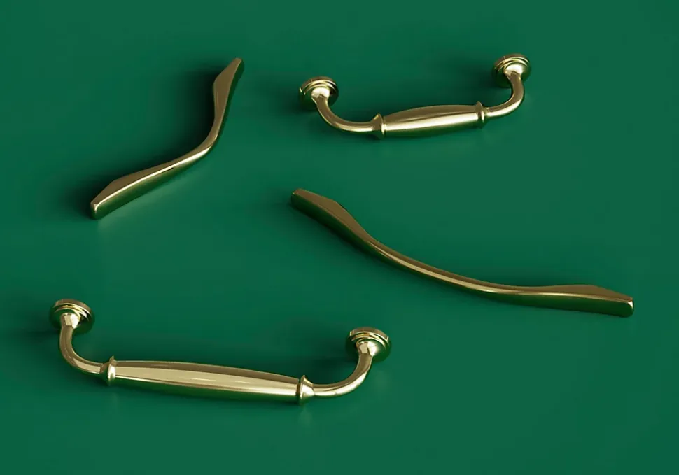 Poignée de meuble nœud GoodHome Ruis effet laiton doré l.169mm x l.10mm x H. 25mm entraxe 128mm