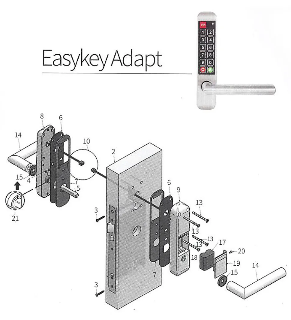 Poignée électronique serrure à code Easykey DOM serrure inox porte intérieure 45 mm sans clé