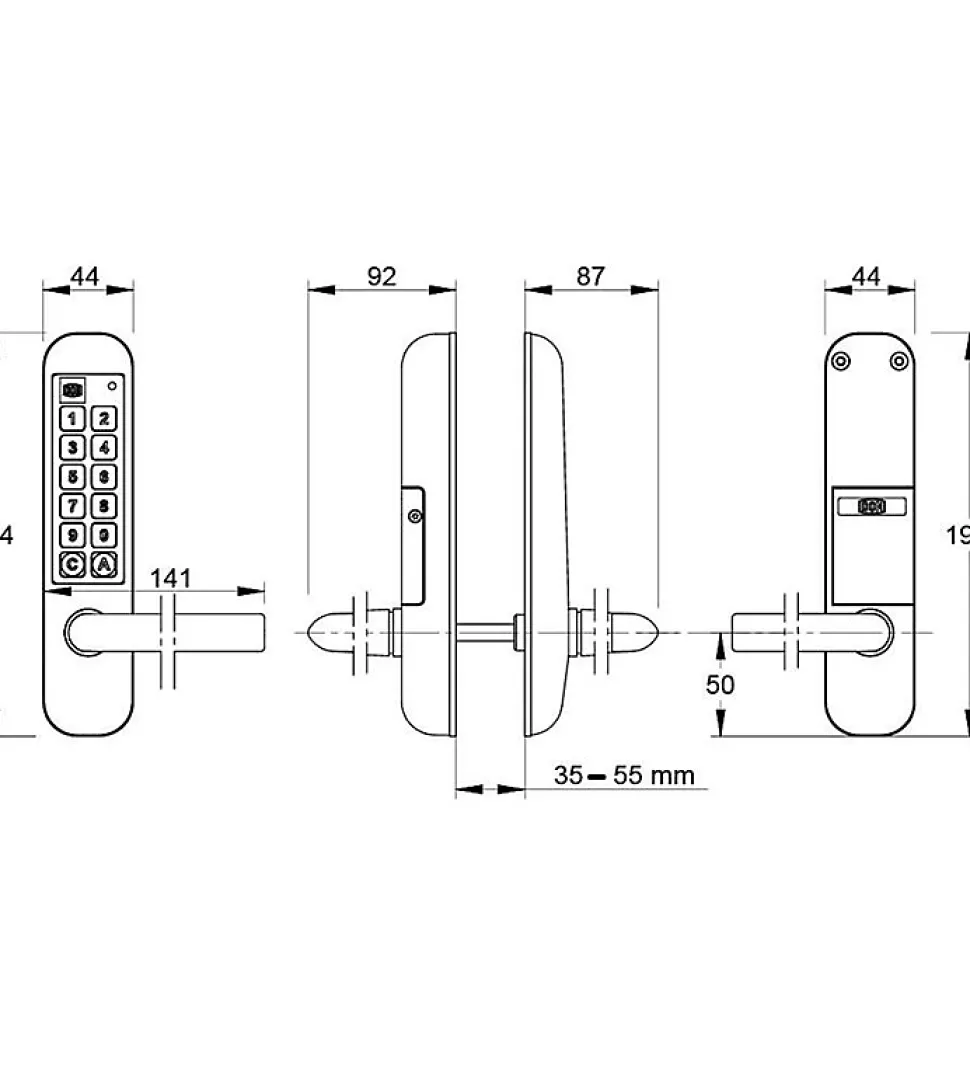 Poignée électronique serrure à code Easykey DOM serrure inox porte intérieure 45 mm sans clé