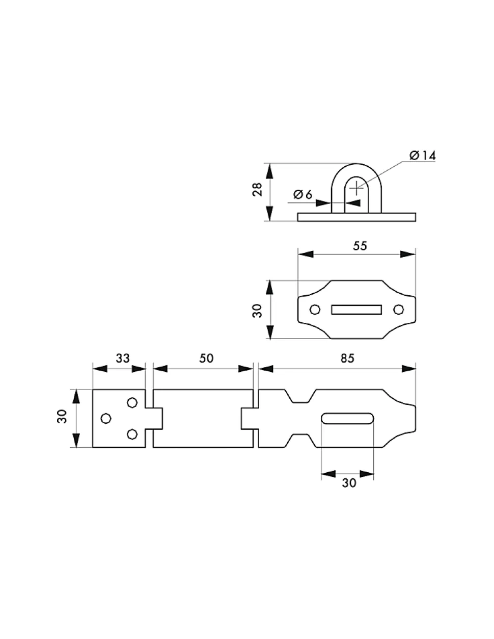 Porte cadenas, recouvrement acier 140mm - THIRARD