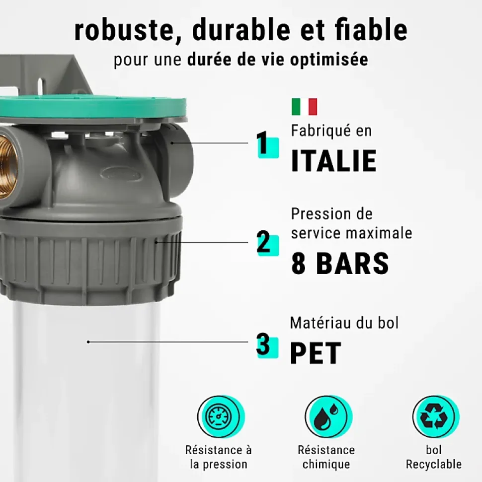 Porte filtres à eau simple 9' 3/4 3P ECOSOFT filtration sous évier connexion 1'
