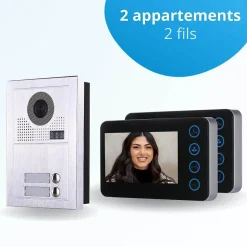 Portier interphone vidéo modern 2 fils - 2 appartements - 2 écrans noirs