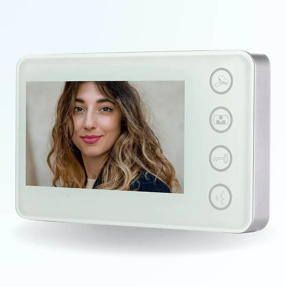 Portier interphone vidéo modern 2 fils - 2 appartements - 2 écrans blancs - avec lecteur de badge