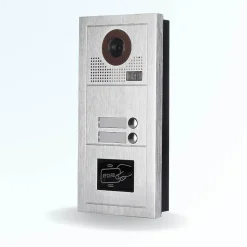 Portier interphone vidéo modern 2 fils - 2 appartements - 2 écrans blancs - avec lecteur de badge