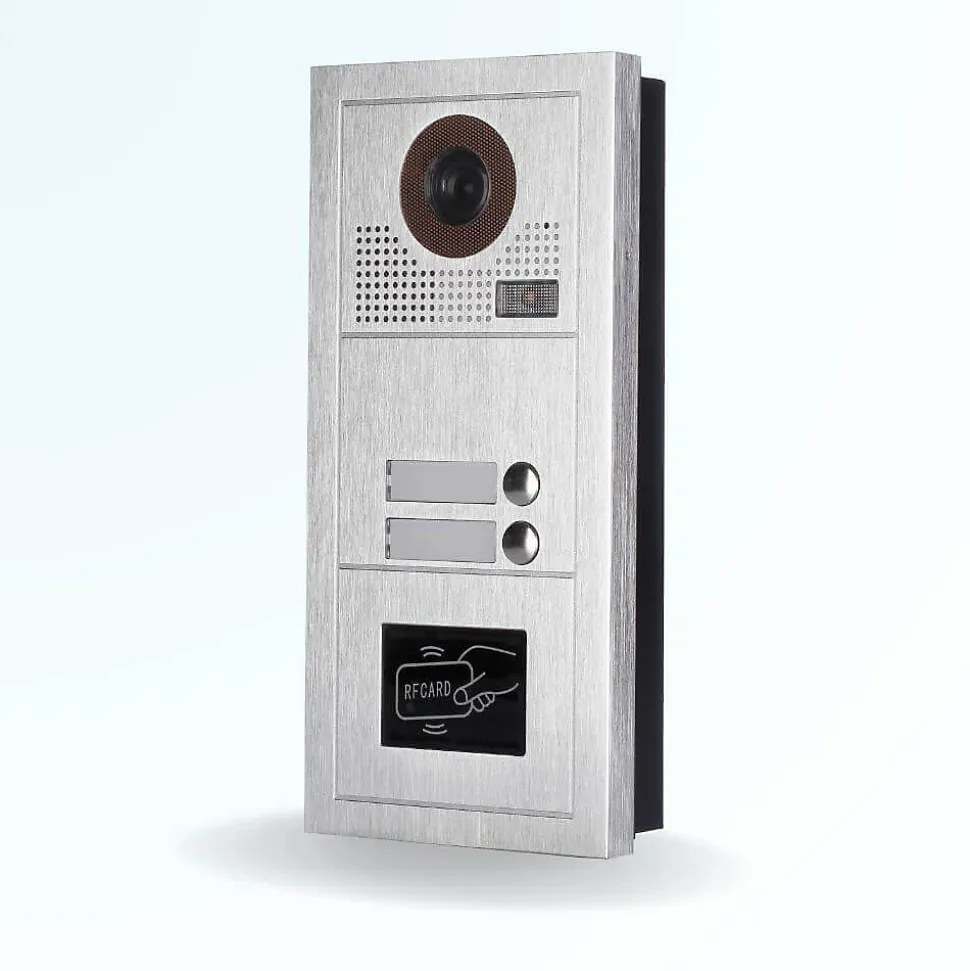 Portier interphone vidéo modern 2 fils - 2 appartements - 2 écrans noirs - avec lecteur de badge