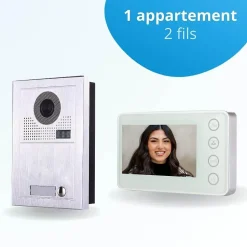 Portier interphone vidéo modern 2 fils - 1 appartement - 1 écran blanc
