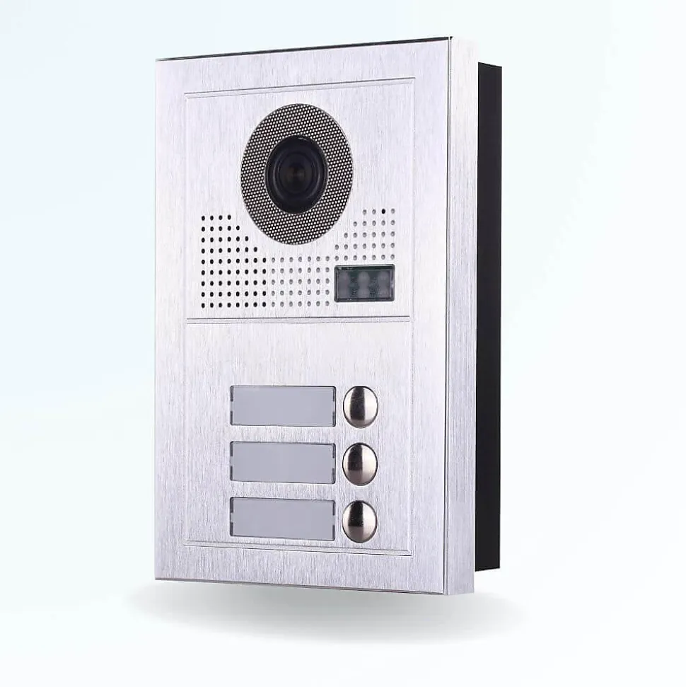 Portier interphone vidéo modern 2 fils - 3 appartements - 3 écrans noirs - avec lecteur de badge