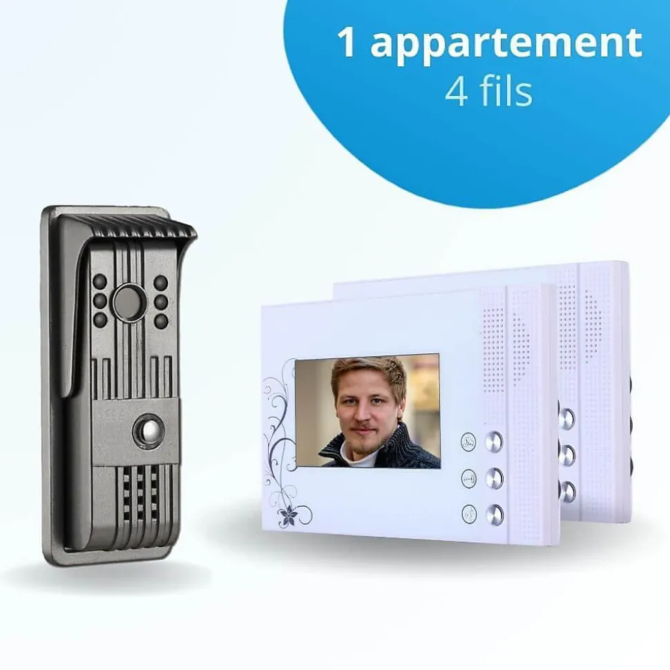 Portier interphone vidéo pili 4 fils - 2 écrans blancs