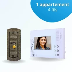Portier interphone vidéo pino 4 fils - 1 écran blanc
