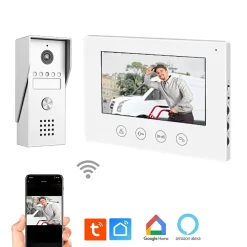 Portier Vidéo filaire connecté Wifi avec Ecran tactile 7p, 2 fils, Contrôle vocal