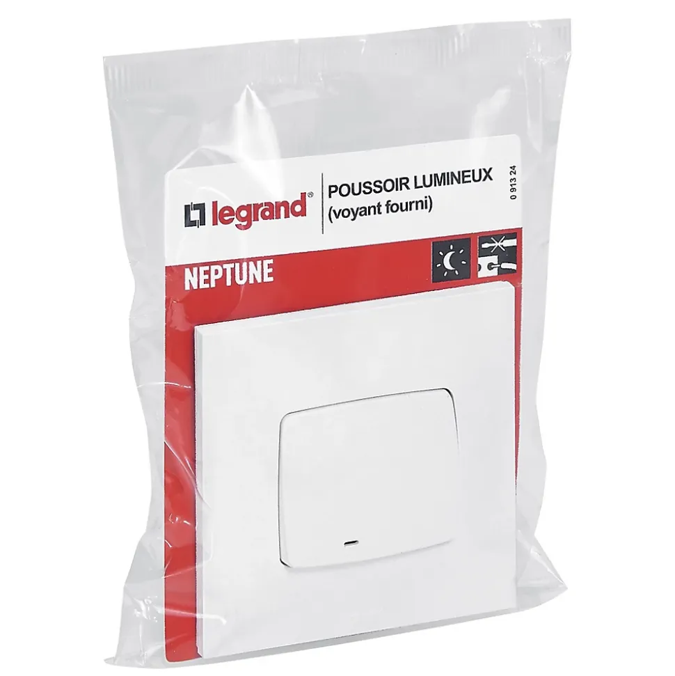 Poussoir lumineux Legrand Neptune plastique blanc