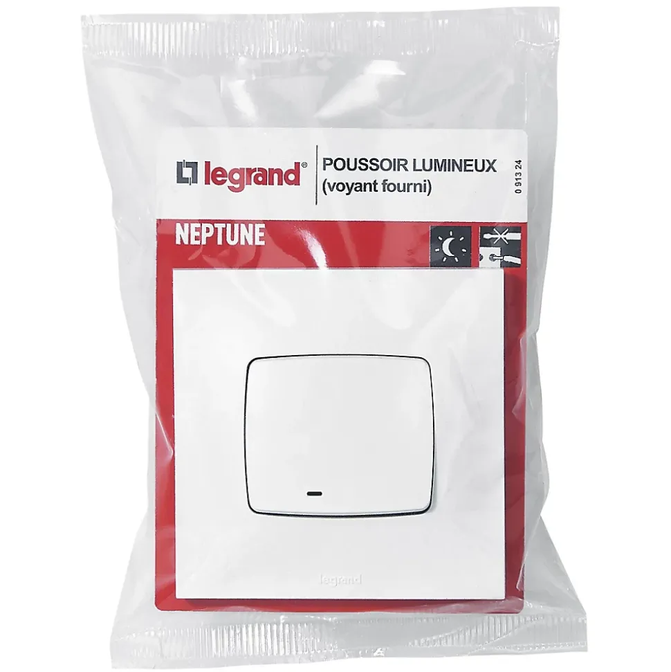 Poussoir lumineux Legrand Neptune plastique blanc