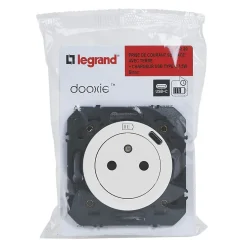 Prise 2 pôles + terre + Prise USB-C Legrand Dooxie blanc carrée