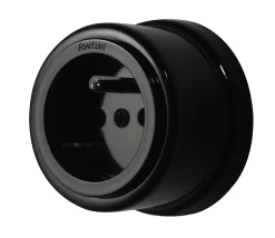 Prise 2 pôles + terre 16A Fontini Garby Porcelaine noire ronde