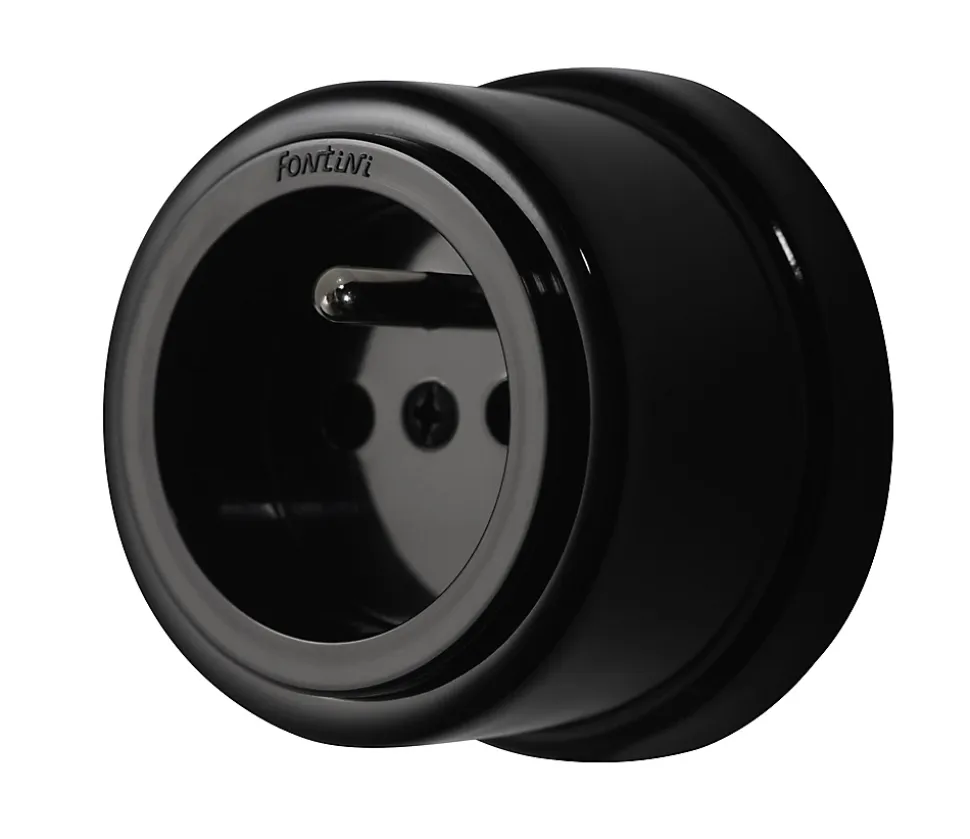 Prise 2 pôles + terre 16A Fontini Garby Porcelaine noire ronde