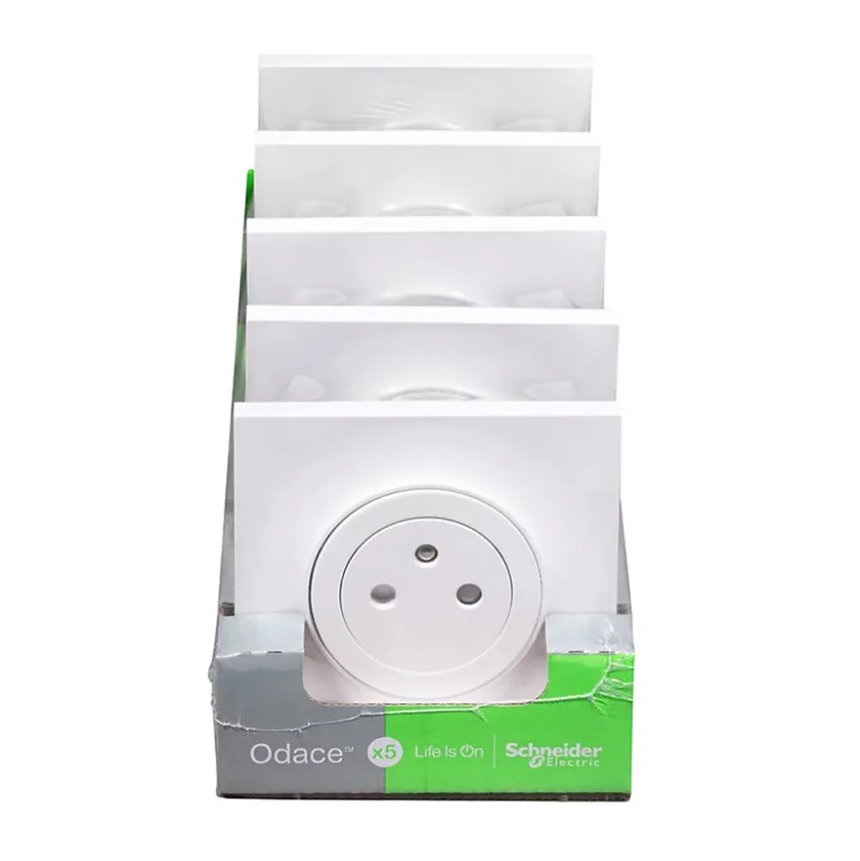 Prise 2 pôles + terre affleurante Odace Schneider Electric blanc complet - lot de 5 pièces