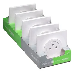 Prise 2 pôles + terre affleurante Odace Schneider Electric blanc complet - lot de 5 pièces