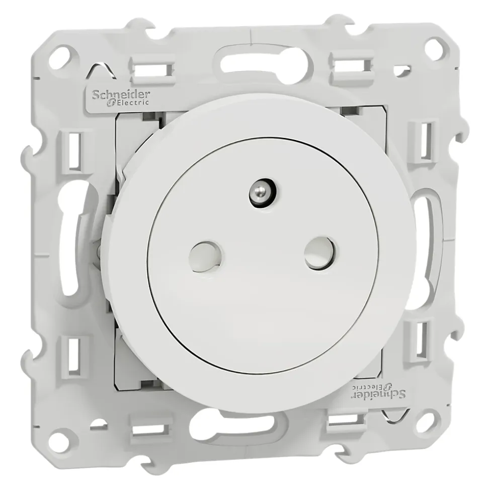 Prise 2 pôles + terre affleurante connexion rapide Odace Schneider Electric blanc