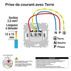 Prise 2 pôles + terre affleurante connexion rapide Odace Schneider Electric blanc