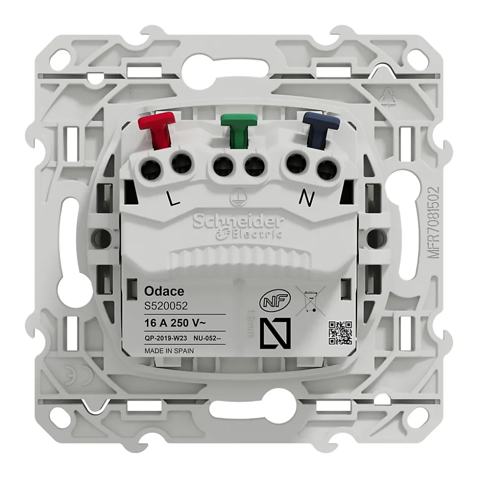 Prise 2 pôles + terre affleurante connexion rapide Odace Schneider Electric blanc