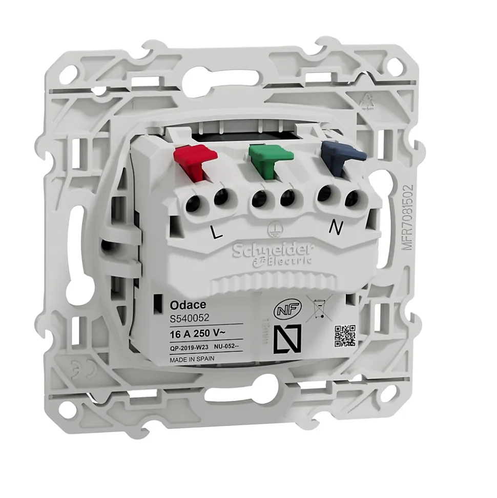 Prise 2 pôles + terre affleurante connexion rapide Odace Schneider Electric anthracite