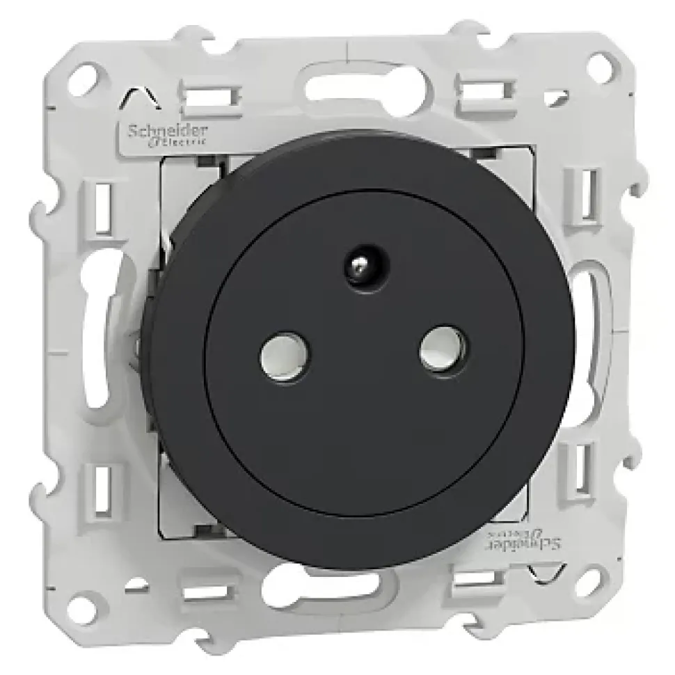 Prise 2 pôles + terre affleurante connexion rapide Odace Schneider Electric anthracite