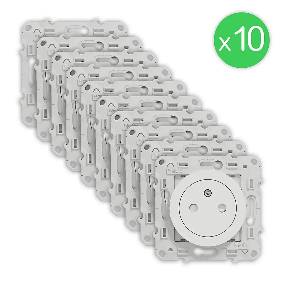 Prise 2 pôles + terre Schneider Electric Odace blanc à compléter 10 pièces